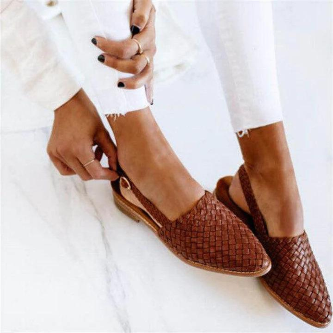 Dark Brown Woven Vegan Leather Ballet Flats for Women — Dark Brown