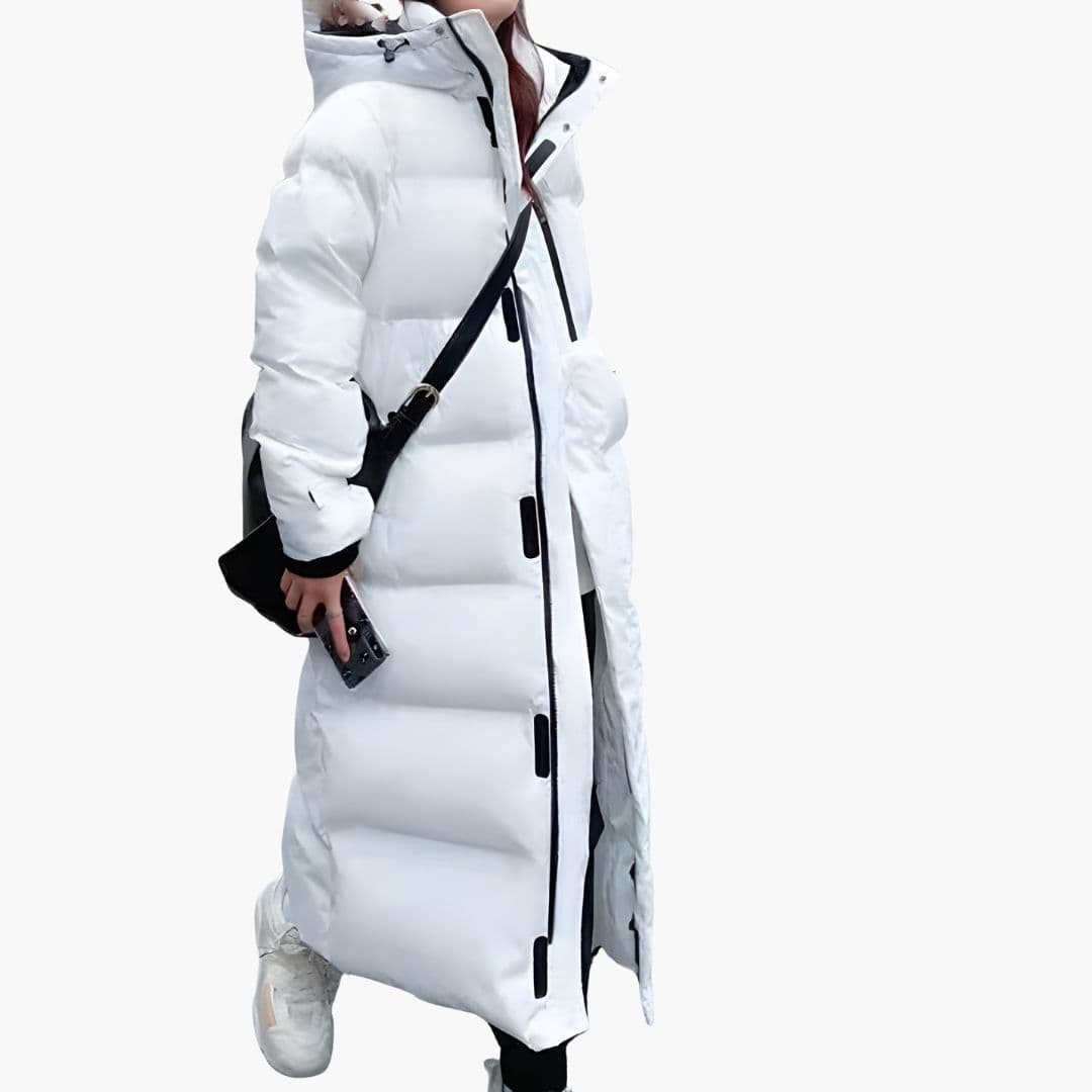 Long Women's Down Jacket with Front Pockets