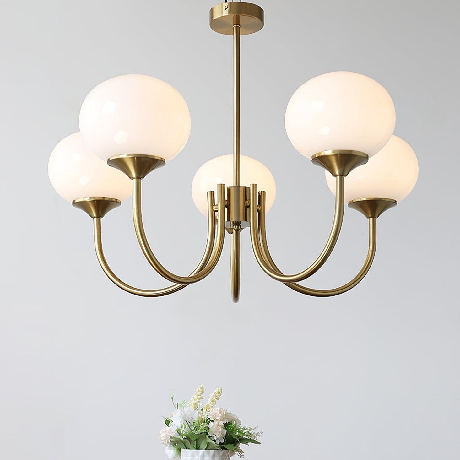 Elegant Modern Brass Chandelier Light with Pink Glass Shades for Dining Room 2