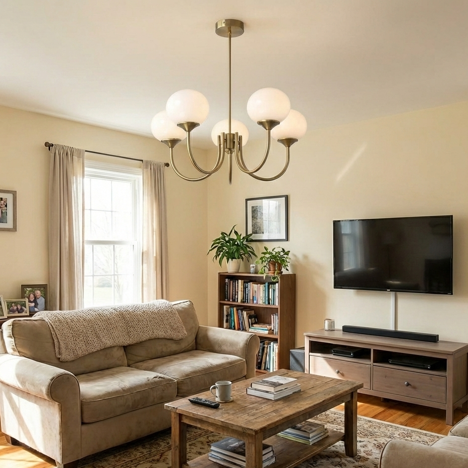 Elegant Modern Brass Chandelier Light with Pink Glass Shades for Dining Room