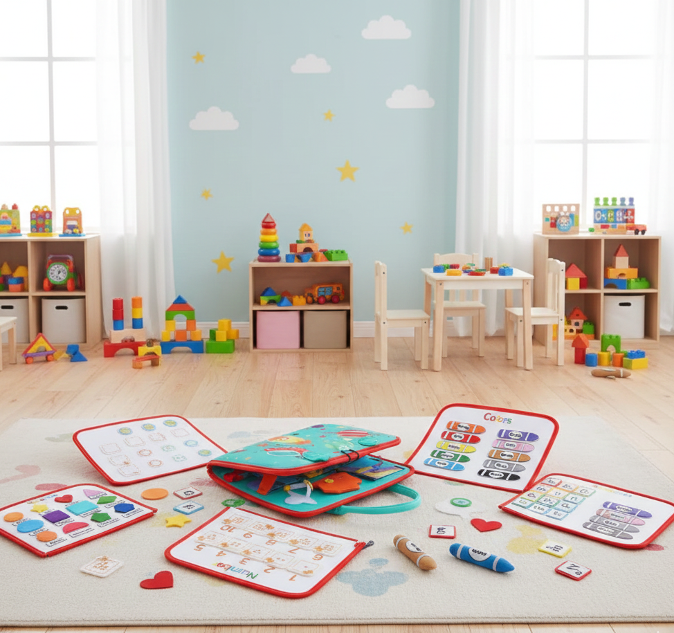 Montessori Sensory Board for Toddlers – Portable Learning Tool with Tactile Experiences in Space, Dinosaurs, or Unicorn Themes