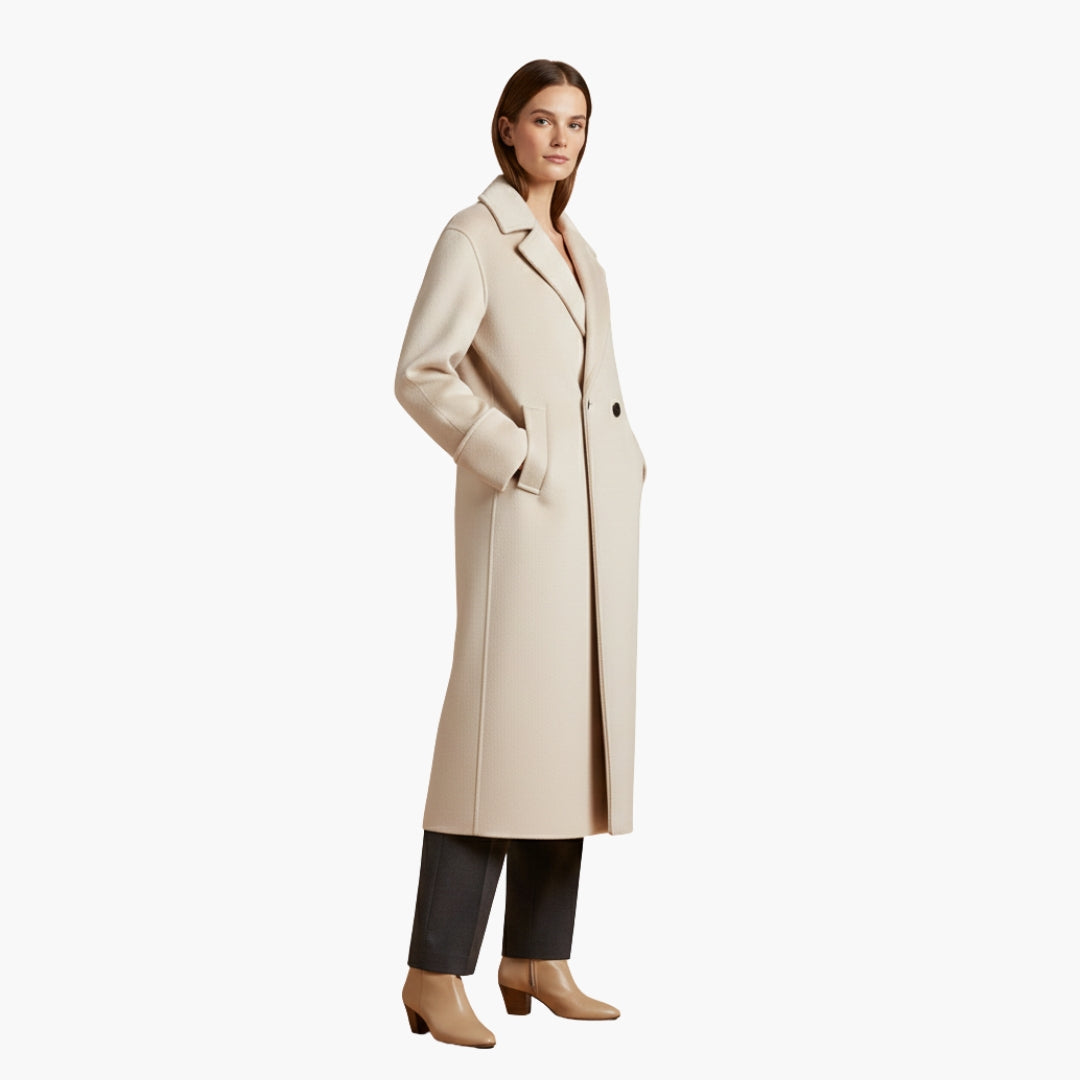 Long coat for women with lapel collar and button closure