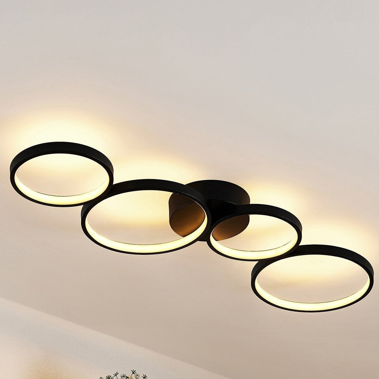 Modern LED Flush Mount Ceiling Light Fixture with Elegant Black Rings 0