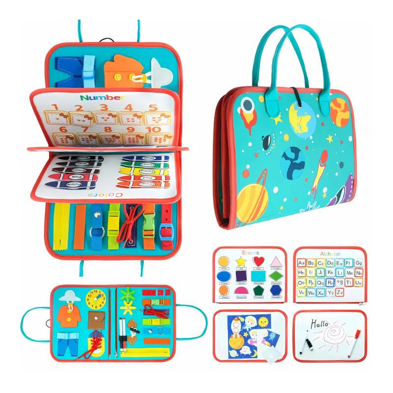 Montessori Sensory Board for Toddlers – Portable Learning Tool with Tactile Experiences in Space, Dinosaurs, or Unicorn Themes