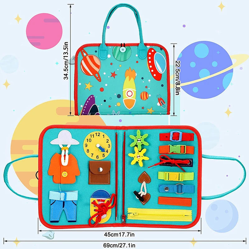 Montessori Sensory Board for Toddlers – Portable Learning Tool with Tactile Experiences in Space, Dinosaurs, or Unicorn Themes