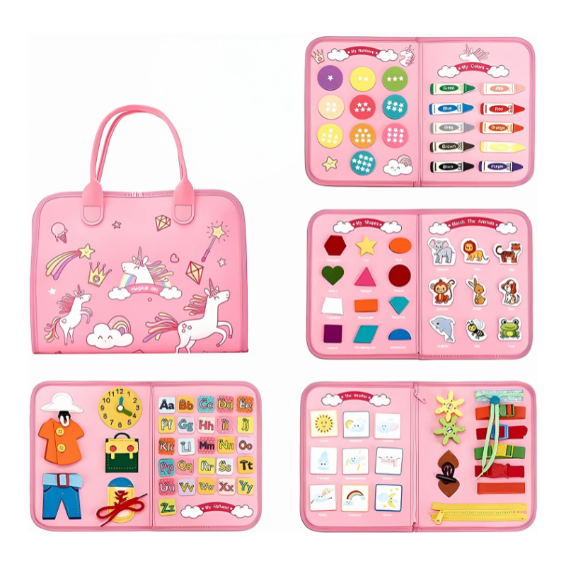 Montessori Sensory Board for Toddlers – Portable Learning Tool with Tactile Experiences in Space, Dinosaurs, or Unicorn Themes