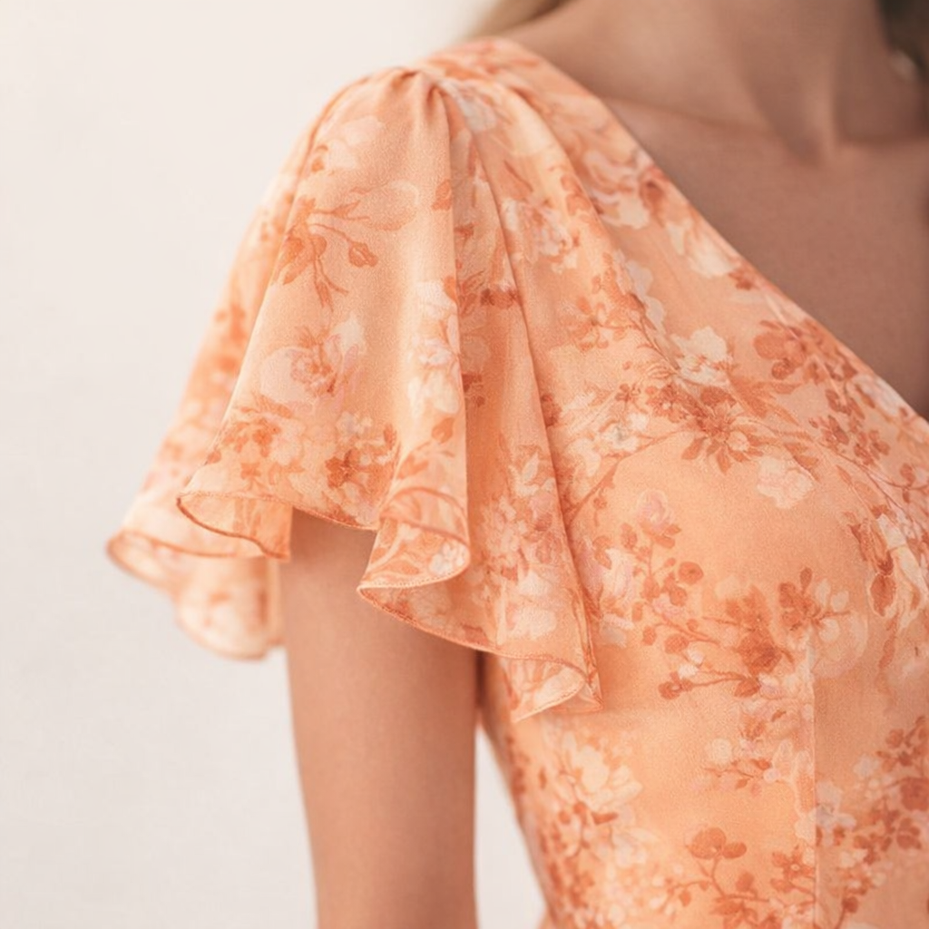 Orange Midi Dress, Elegant Tummy Control Design