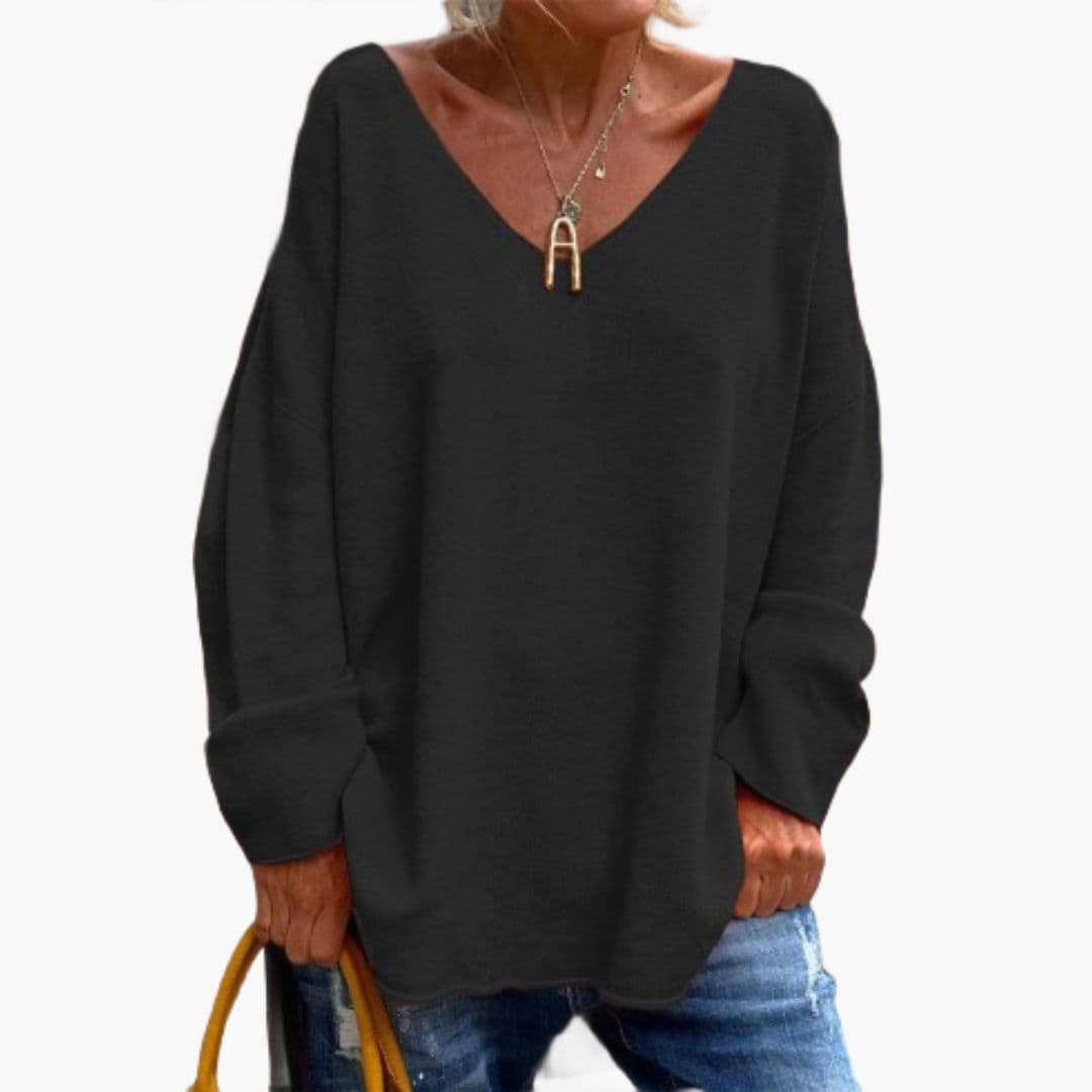 Women's V-Neck Long Sleeve Top with Loose Fit