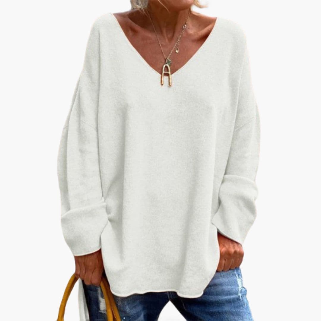 Women's V-Neck Long Sleeve Top with Loose Fit
