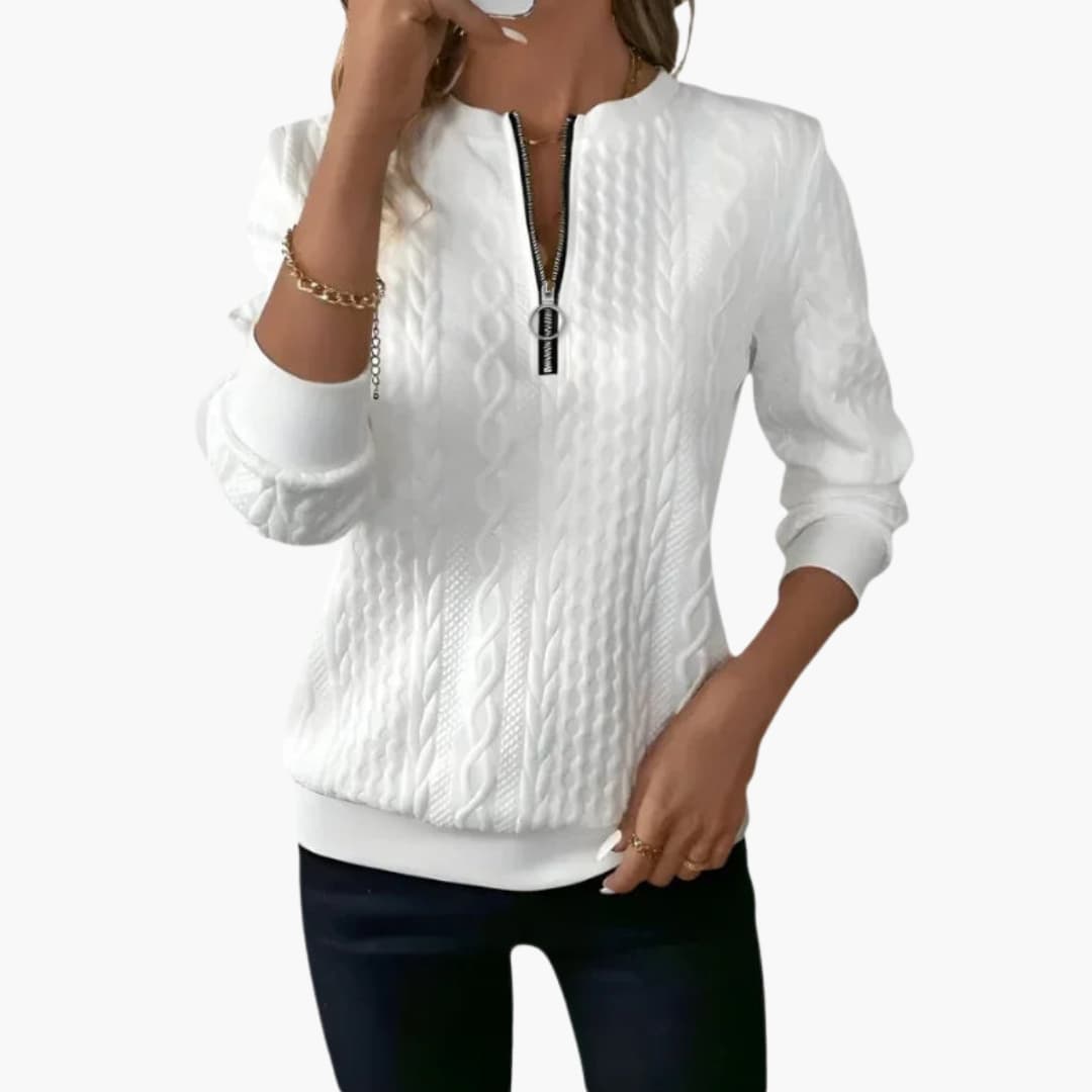 Women's zip-up collar sweater with cable knit