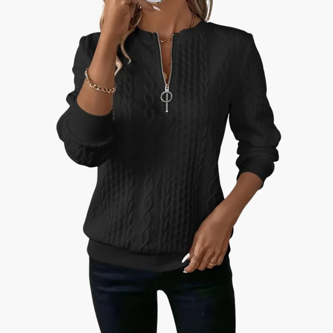 Women's zip-up collar sweater with cable knit