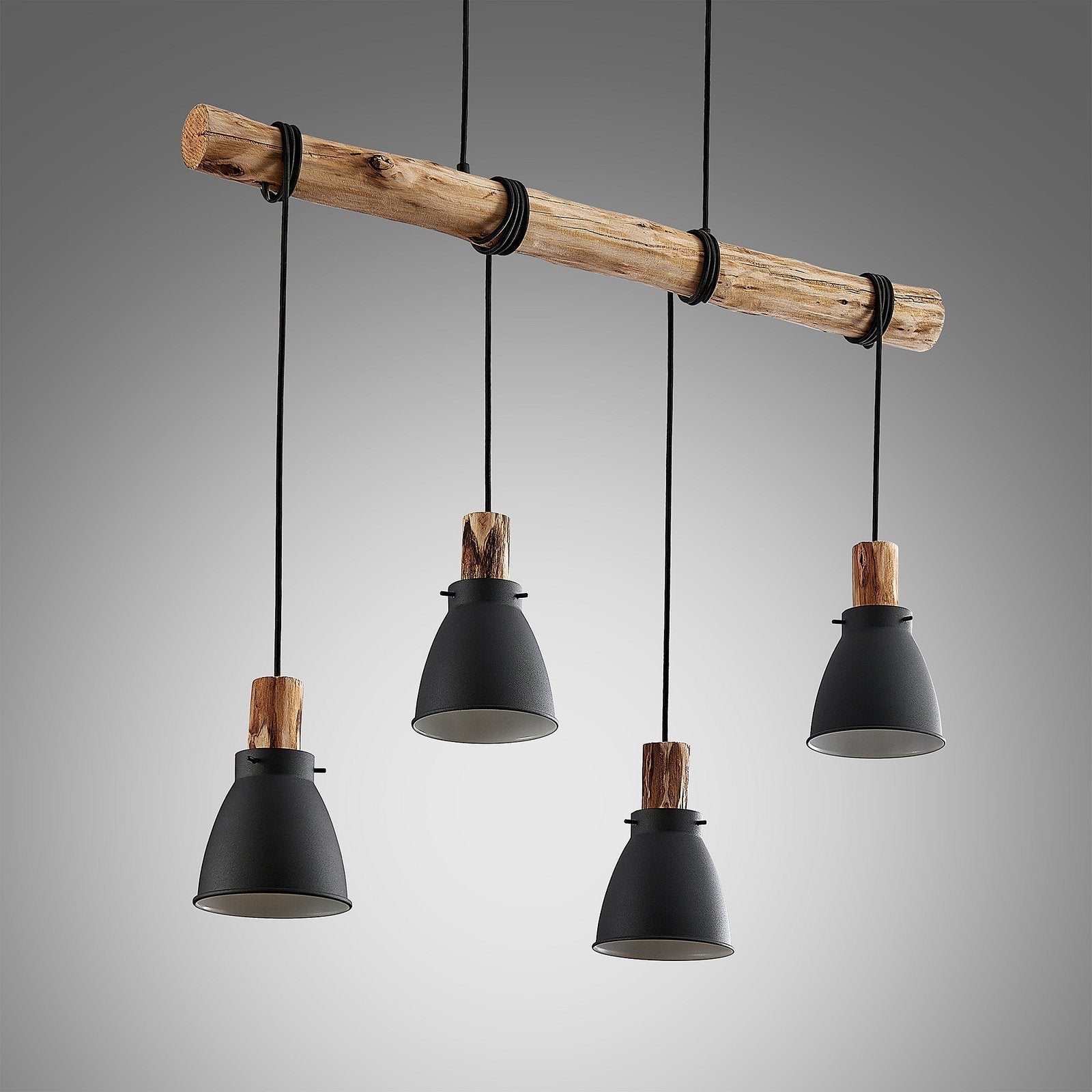 Rustic Black Pendant Light - 4-Light Kitchen Ceiling Fixture with Adjustable Shades 4