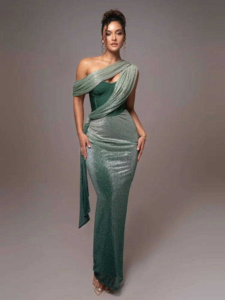 Brown One-Shoulder Maxi Dress - Luxe Evening Elegance