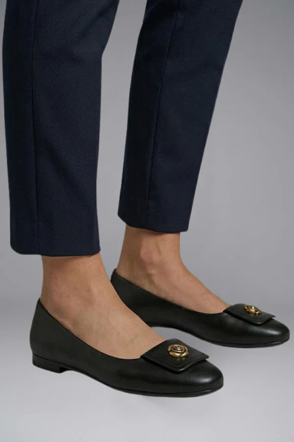 Black Slip-On Flat Shoes with Decorative Detail