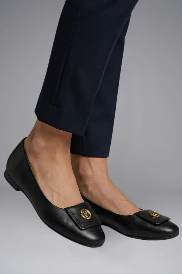 Black Slip-On Flat Shoes with Decorative Detail