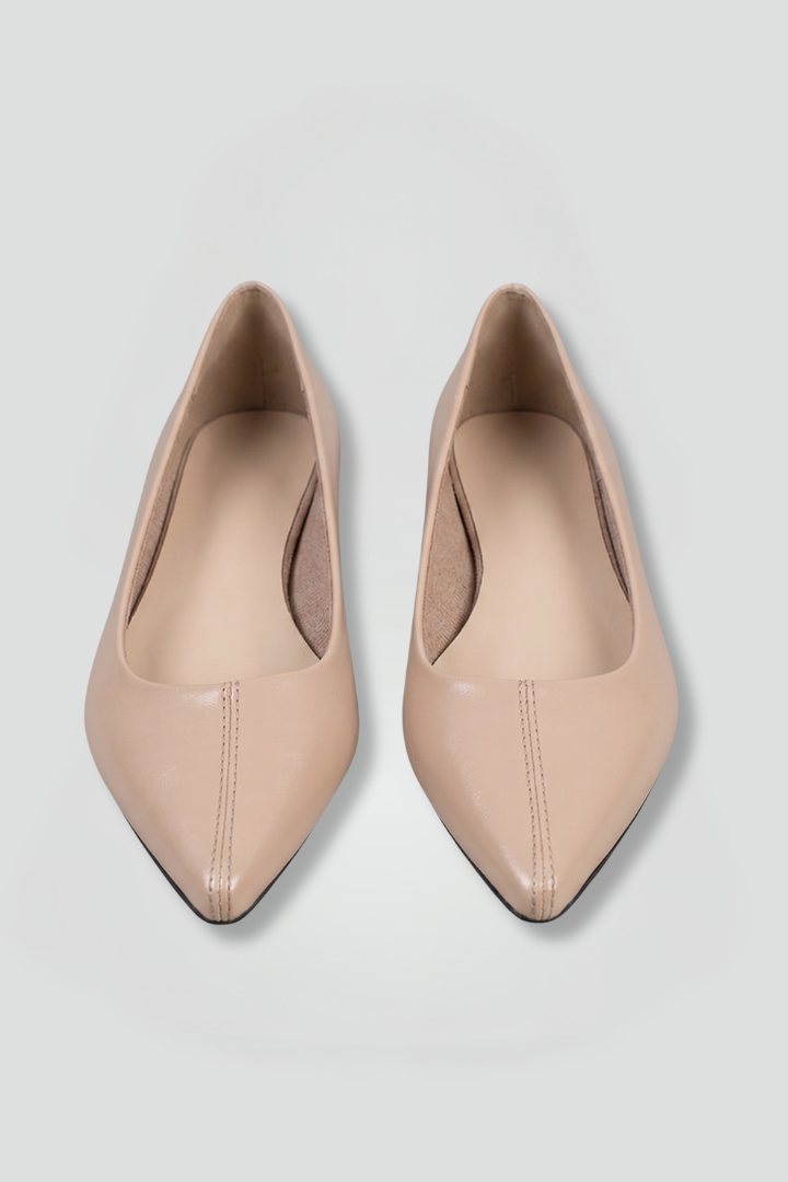 Beige Leather Pointed Ballet Flats for Effortless Style