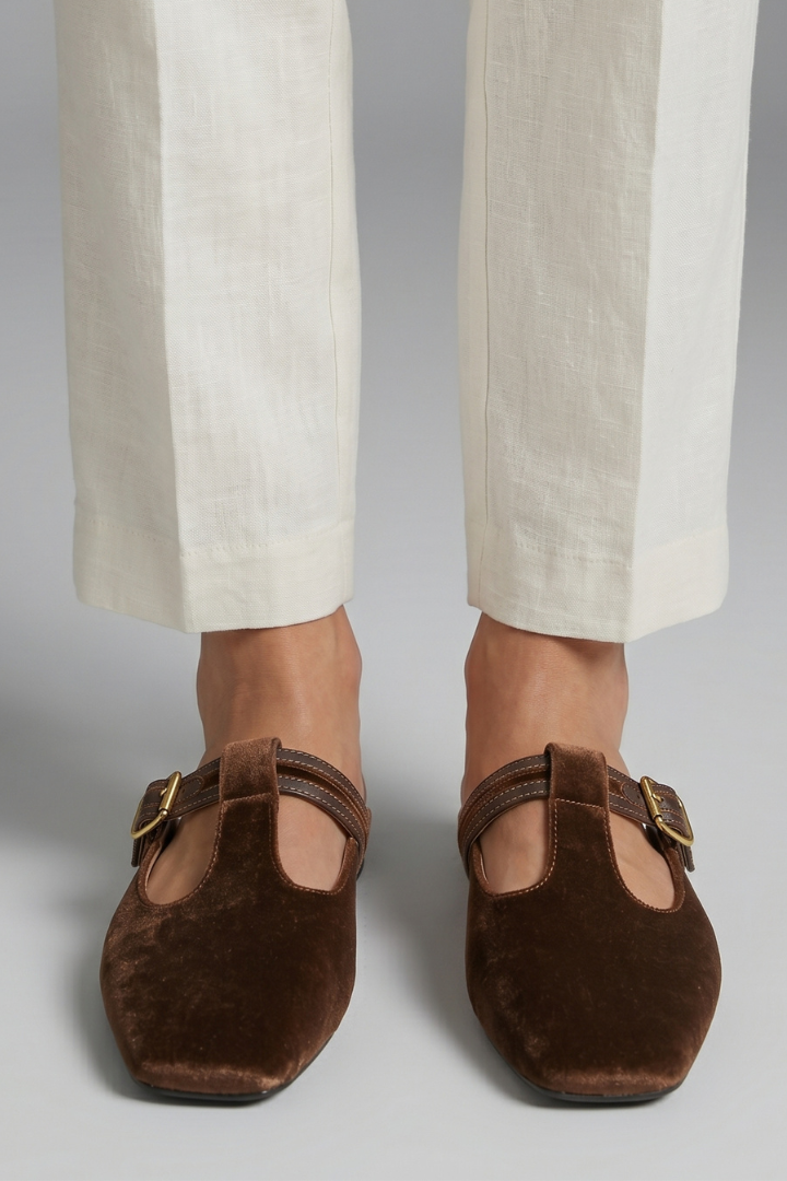 Coffee Brown Leather T-Strap Flats for Everyday Elegance — Coffee Brown