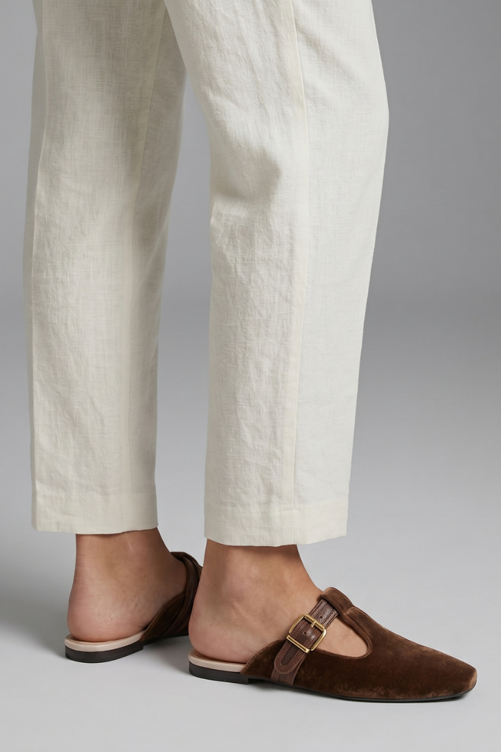 Coffee Brown Leather T-Strap Flats for Everyday Elegance