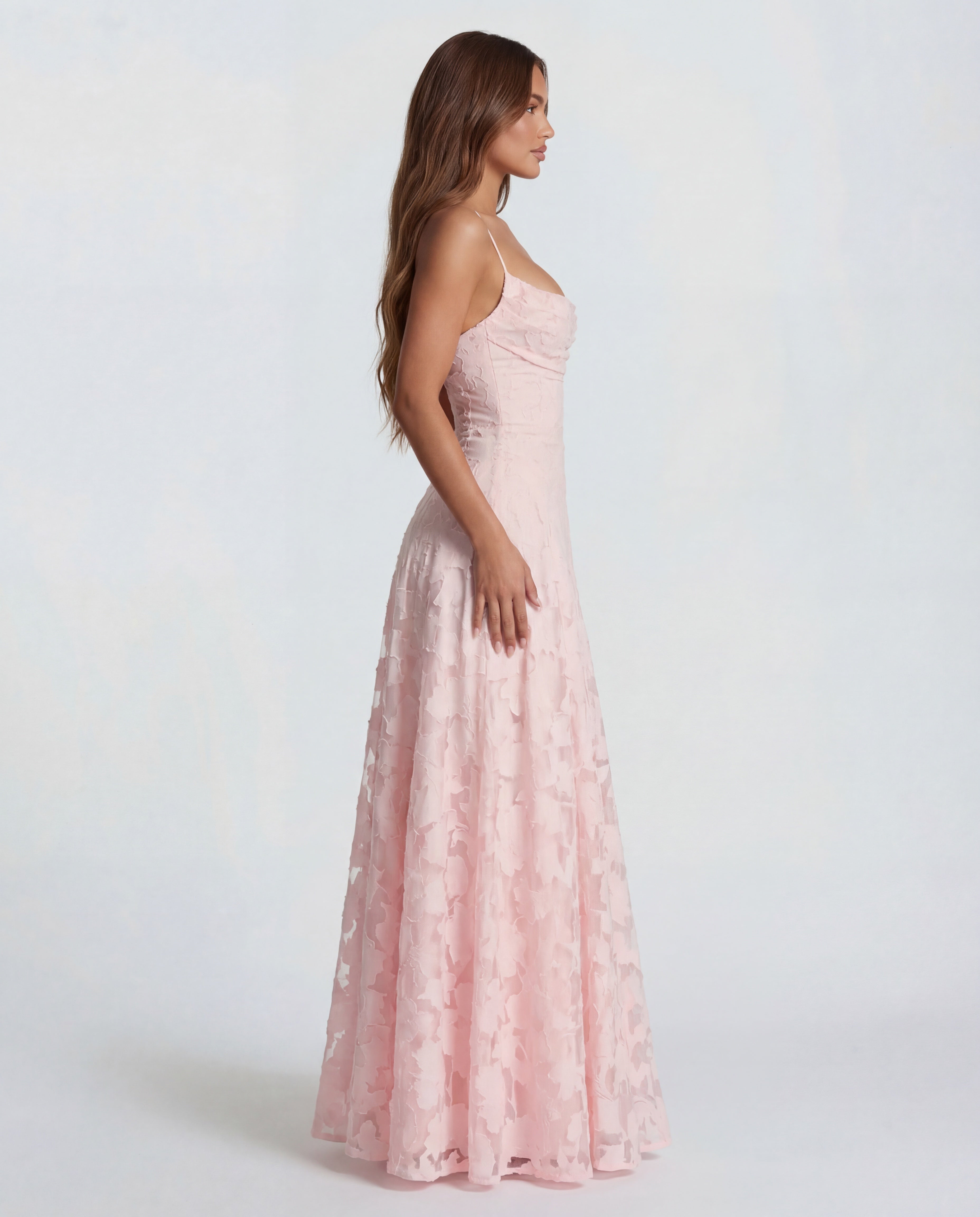 Pink Floral Lace Maxi Dress with Spaghetti Straps