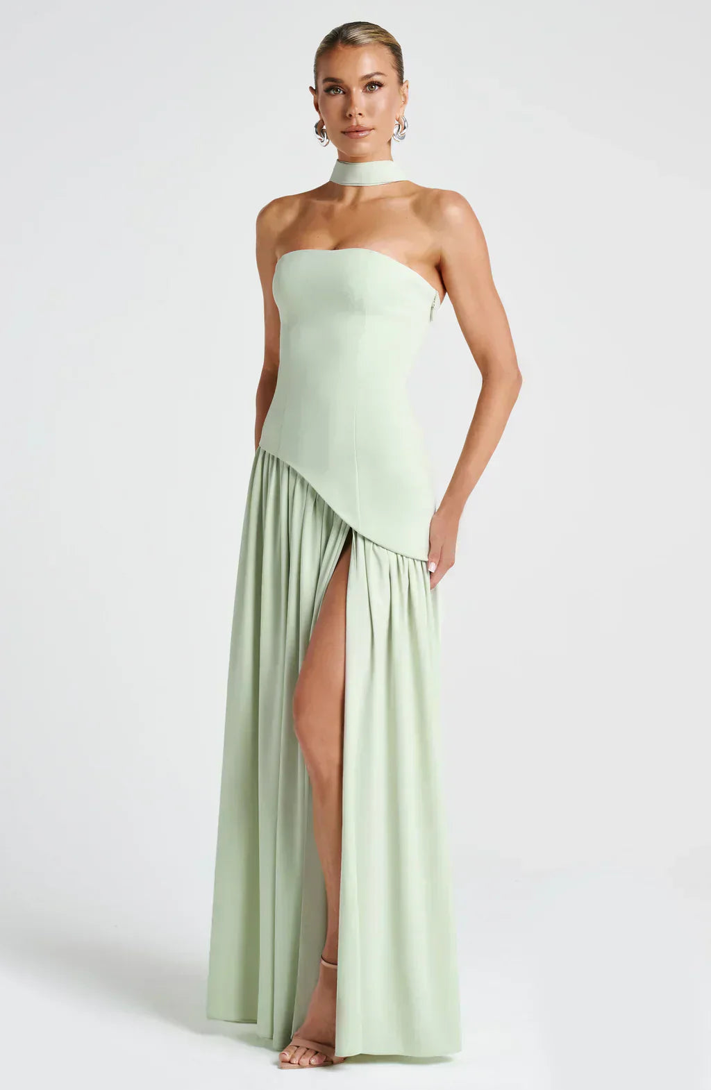 Amarillo Strapless Maxi Dress with Asymmetric Hem