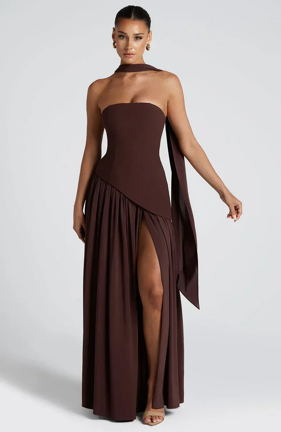 Amarillo Strapless Maxi Dress with Asymmetric Hem