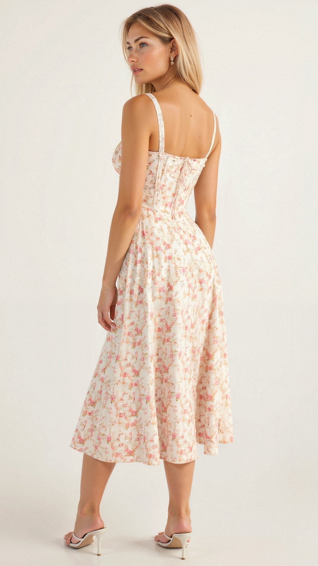 Yellow Floral Corset Midi Dress - Figure-Flattering Fit