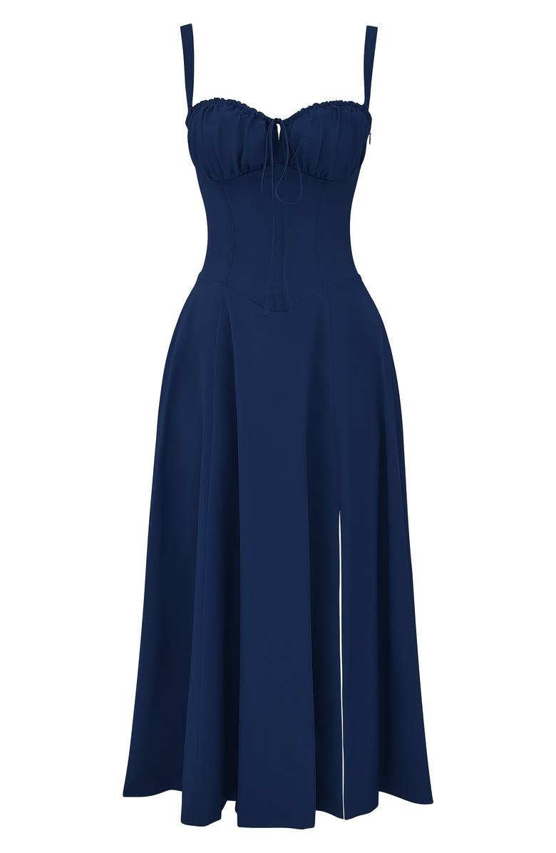 Yellow Floral Corset Midi Dress - Figure-Flattering Fit