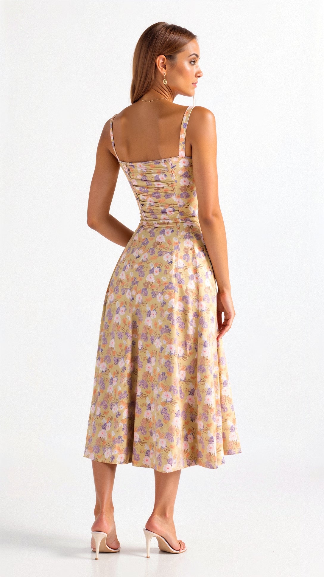 Yellow Floral Corset Midi Dress - Figure-Flattering Fit