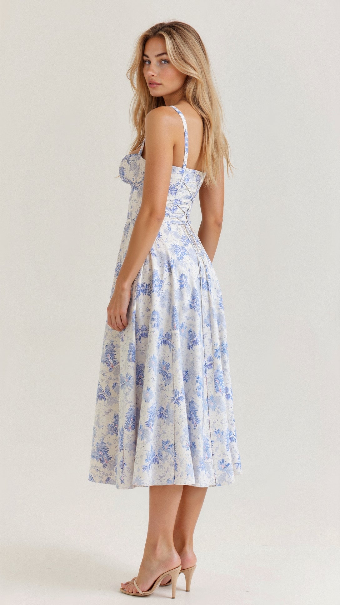 Yellow Floral Corset Midi Dress - Figure-Flattering Fit
