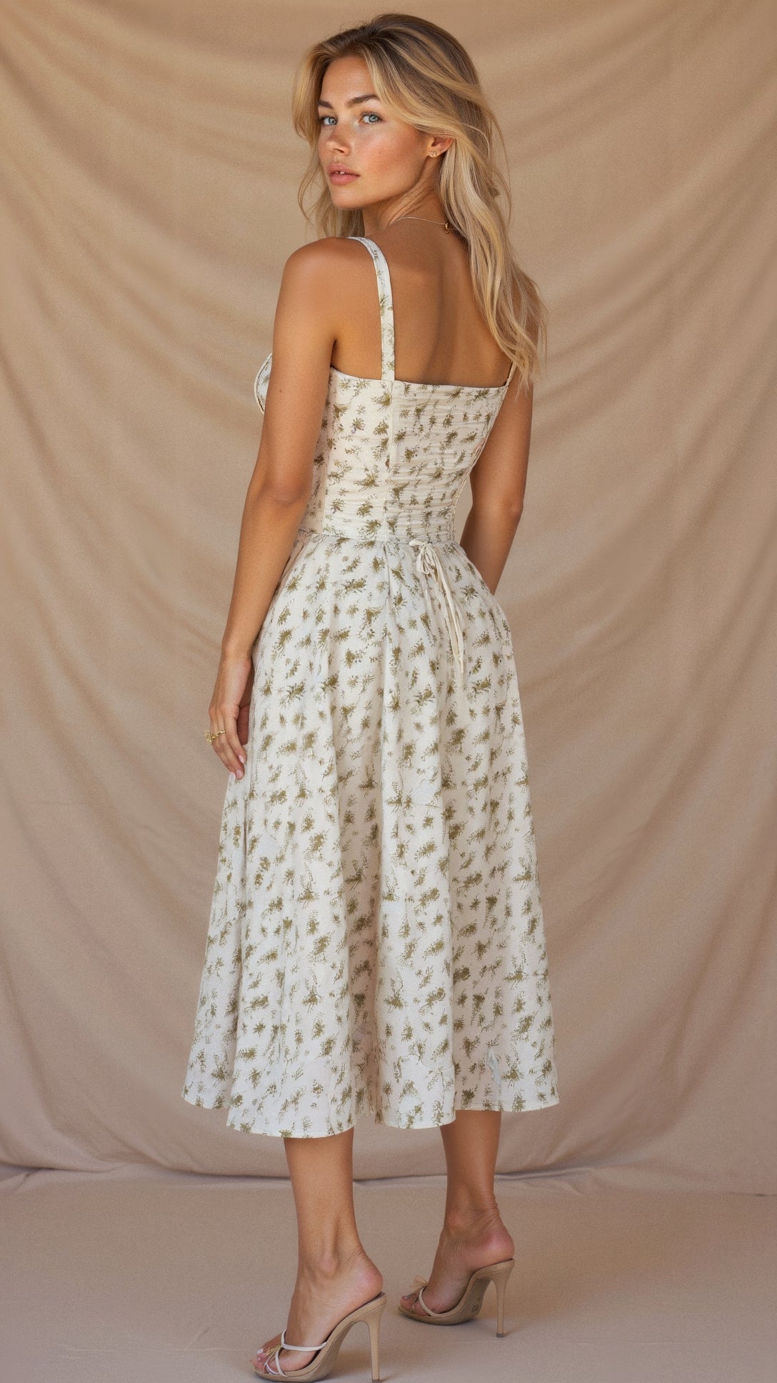 Yellow Floral Corset Midi Dress - Figure-Flattering Fit