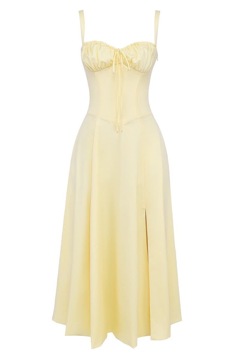 Yellow Floral Corset Midi Dress - Figure-Flattering Fit