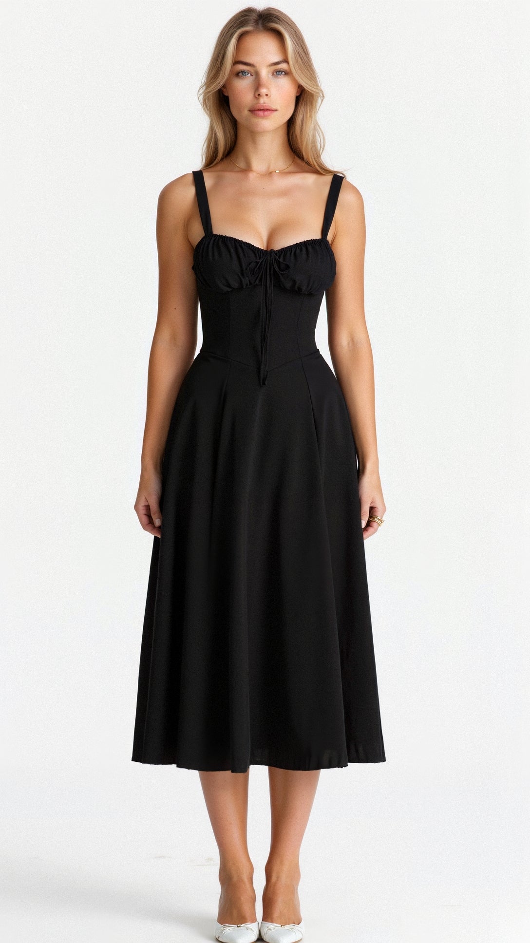 Yellow Floral Corset Midi Dress - Figure-Flattering Fit — Black
