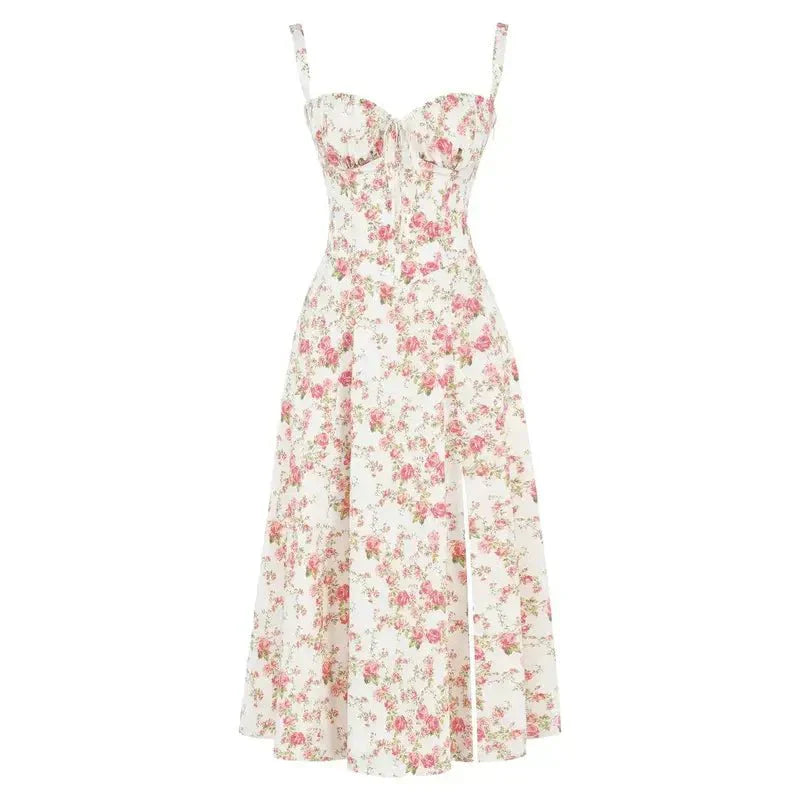 Yellow Floral Corset Midi Dress - Figure-Flattering Fit