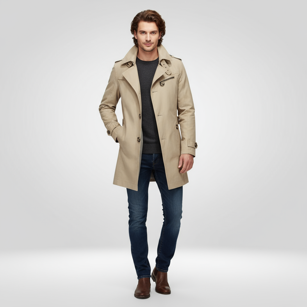Trench Coat – Classic Length with Structured Cut – Men's