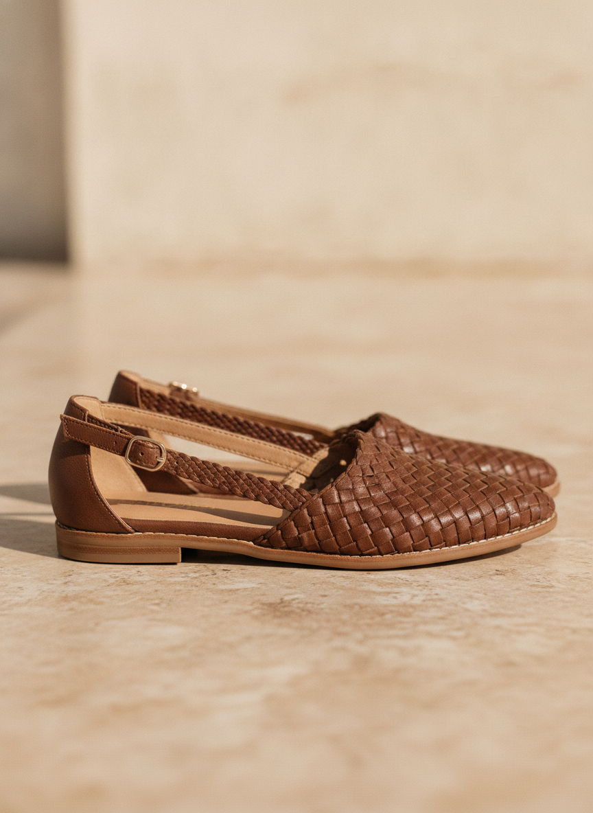Dark Brown Woven Vegan Leather Ballet Flats for Women
