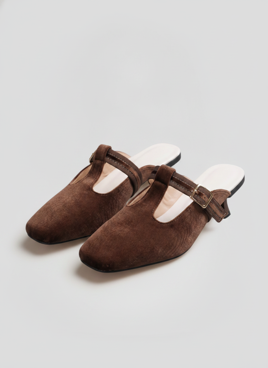 Coffee Brown Leather T-Strap Flats for Everyday Elegance