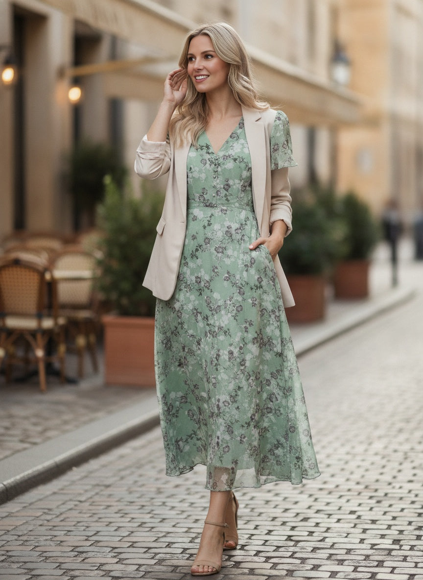 Orange Midi Dress, Elegant Tummy Control Design