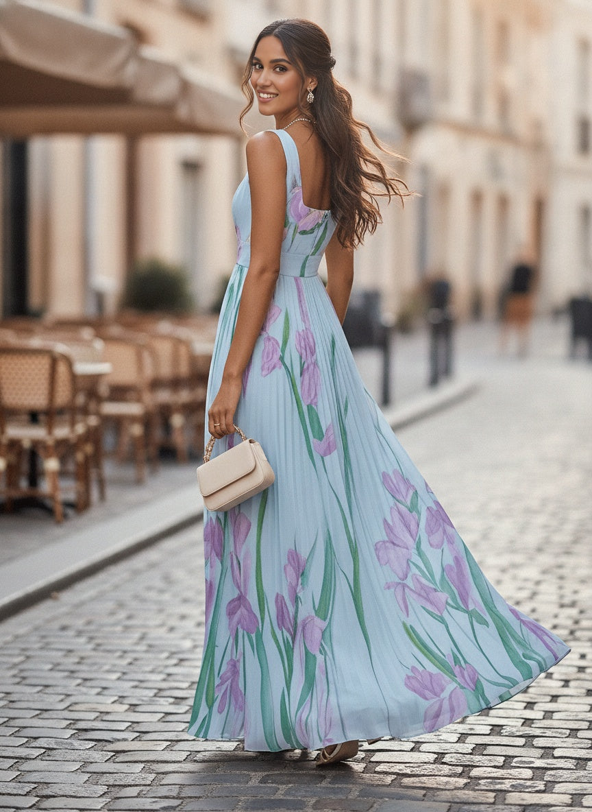 White Chiffon Maxi Dress - Sleeveless A-Line for Summer