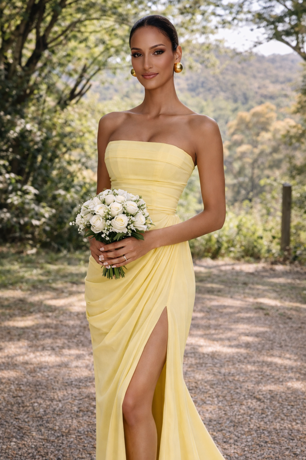 Yellow Strapless Maxi Dress | Elegant Wedding Guest Style